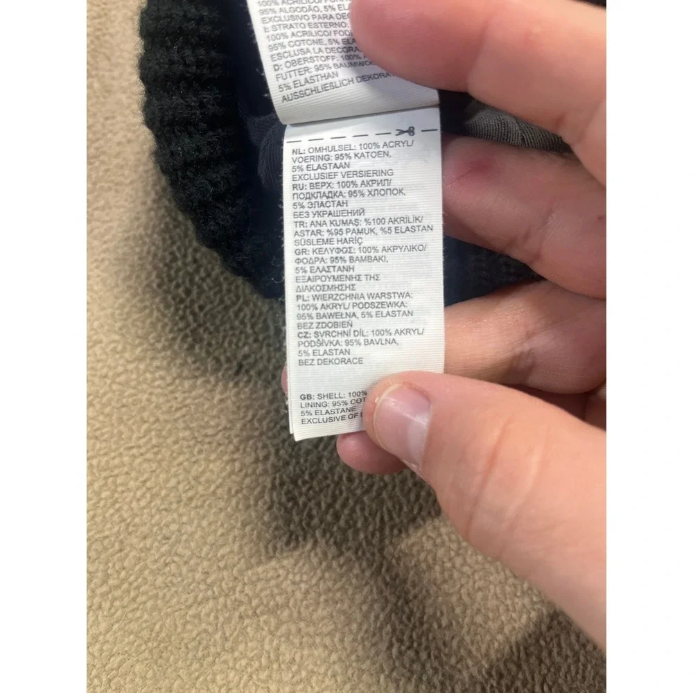 The North Face Youth Junior Beanie Blue Black Ribbed Knit Lined Cuffed Hat OS
